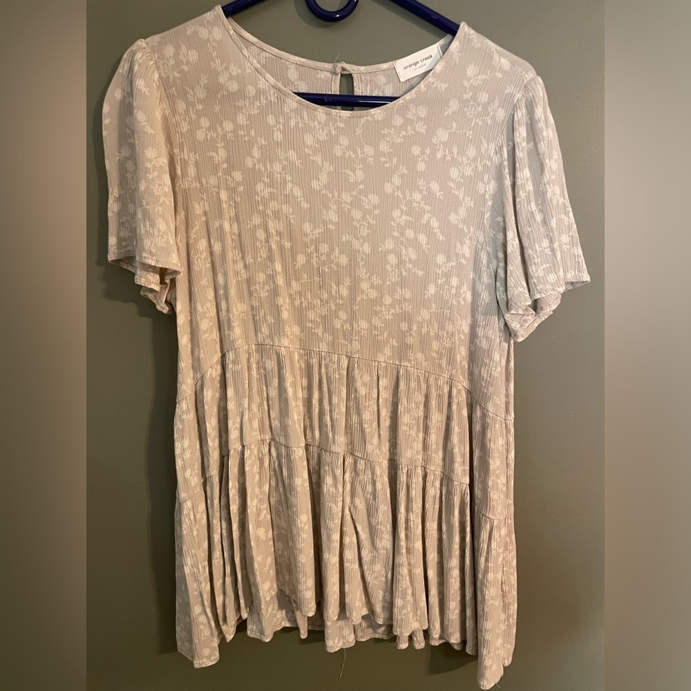 Grey and White Floral Top